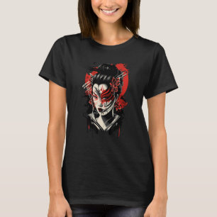 Traditional Geisha Samurai Mask Japanese Sword War T-Shirt
