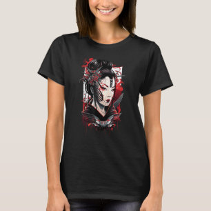 Traditional Geisha Samurai Mask Japanese Sword War T-Shirt
