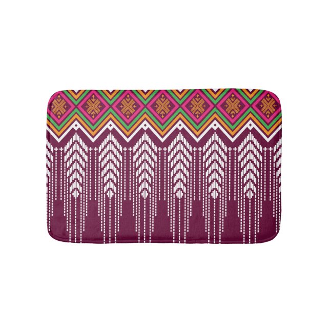 Traditional Geometric Ethnic Pattern Bath Mat (Front)