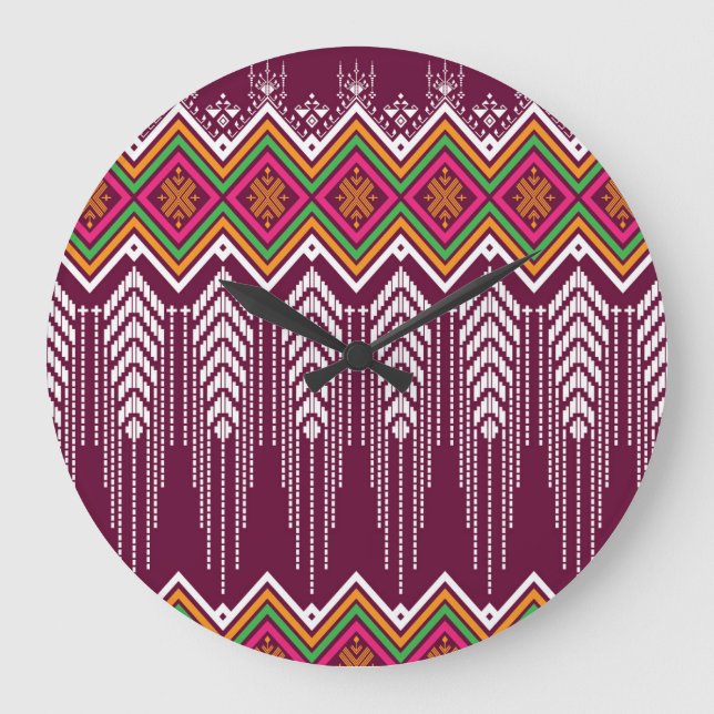 Traditional Geometric Ethnic Pattern Large Clock (Front)