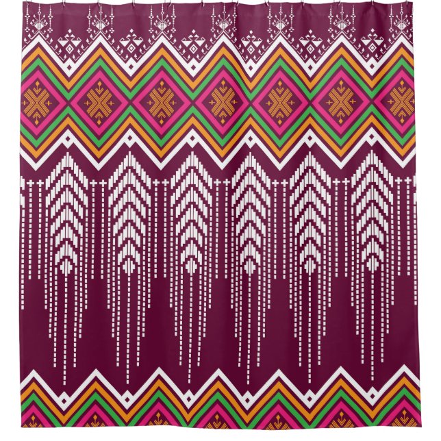 Traditional Geometric Ethnic Pattern Shower Curtain (Front)