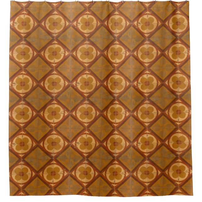 Traditional Geometric Floral Ceramic Tiles Shower Curtain (Front)