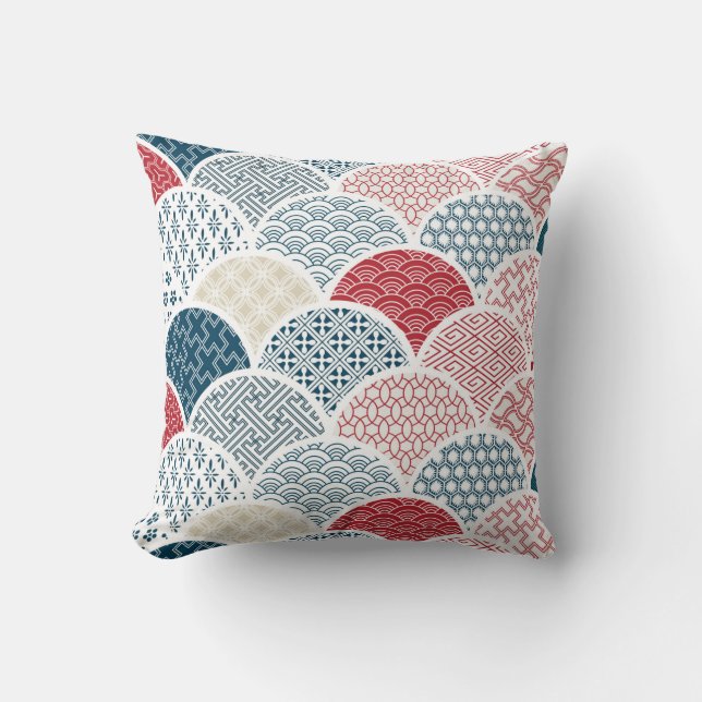traditional geometric kimono pattern vintage sketc cushion (Front)