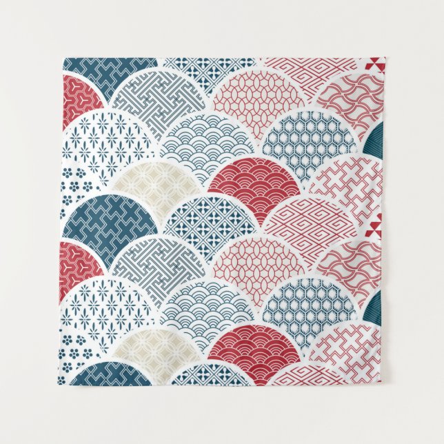 traditional geometric kimono pattern vintage sketc tapestry (Front)