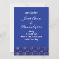 Traditional Geometric Pixel Pattern in Deep Blue 