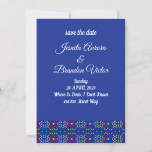 Traditional Geometric Pixel Pattern in Deep Blue  Invitation