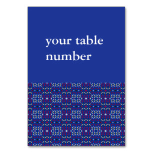 Traditional Geometric Pixel Pattern in Deep Blue  Table Number