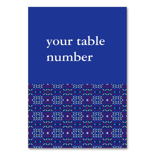 Traditional Geometric Pixel Pattern in Deep Blue  Table Number (Front)