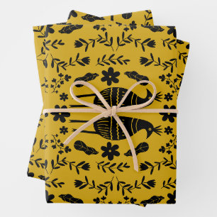Traditional Germanic Folk Art Bird Wrapping Paper Sheet