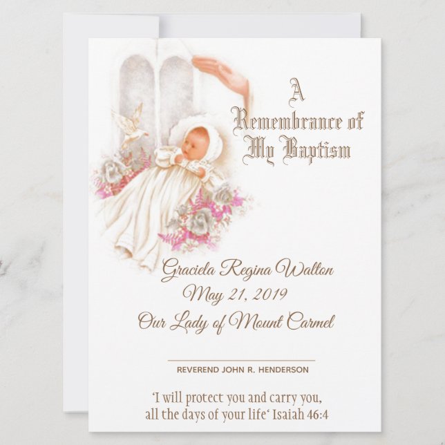 Traditional Girl Baptism Christening  Certificate Holiday Card (Front)