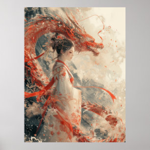 Traditional Girl in Front of Red Poster