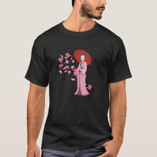Traditional Girl Umbrella And Japanese Sakura Cher T-Shirt