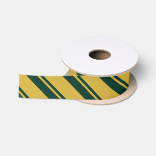Traditional Gold and Dark Green Striped Pattern Satin Ribbon