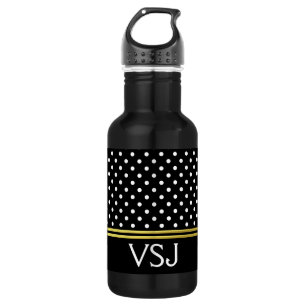 Traditional Gold Black White Polka Dots & Monogram 532 Ml Water Bottle