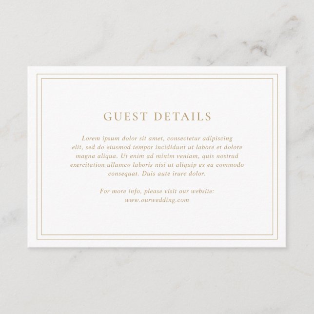 Traditional Gold Elegant Wedding Enclosure Card (Front)