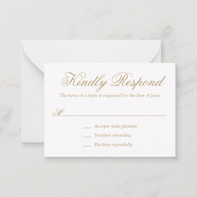 Traditional Gold Formal Elegant Mini Wedding RSVP Card (Front)