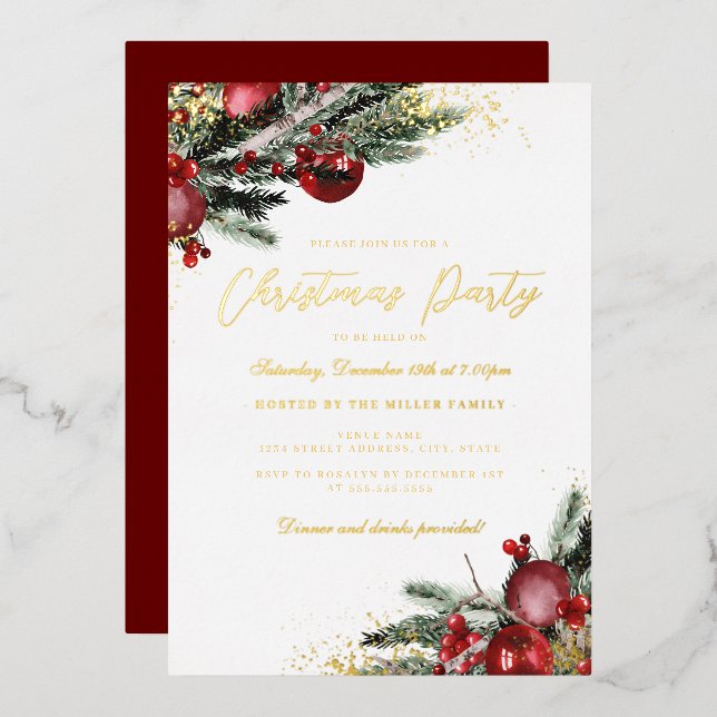 Traditional Gold Sparkle Foliage Christmas Party (Front/Back)