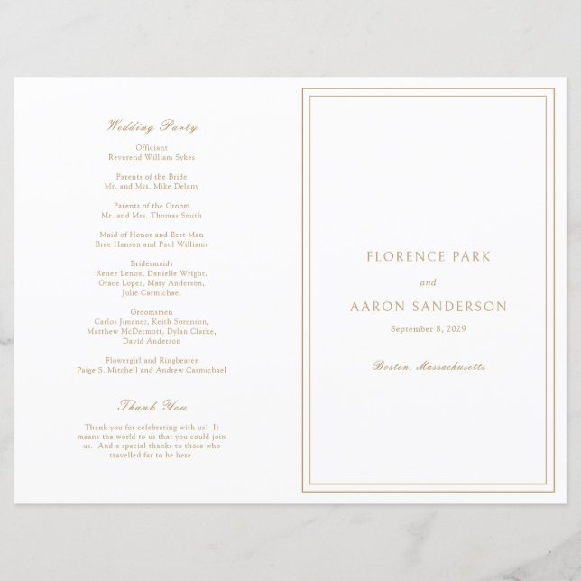 Traditional Gold Timeless Catholic Wedding Program (Front)