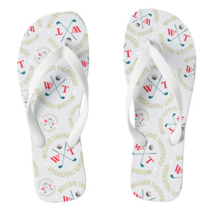 Traditional Golfer Logo Stylishly Stamped White Flip Flops