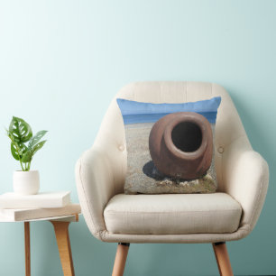 Traditional Greek Terracotta Pot on the Beach Cushion