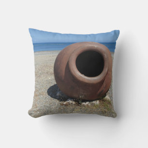 Traditional Greek Terracotta Pot on the Beach Cushion
