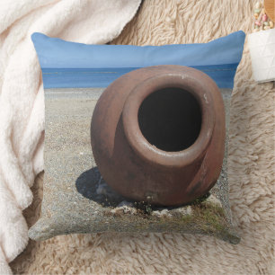 Traditional Greek Terracotta Pot on the Beach Cushion