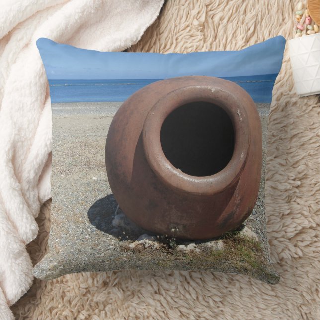 Traditional Greek Terracotta Pot on the Beach Cushion (Blanket)