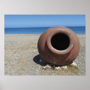 Traditional Greek Terracotta Pot on the Beach Poster
