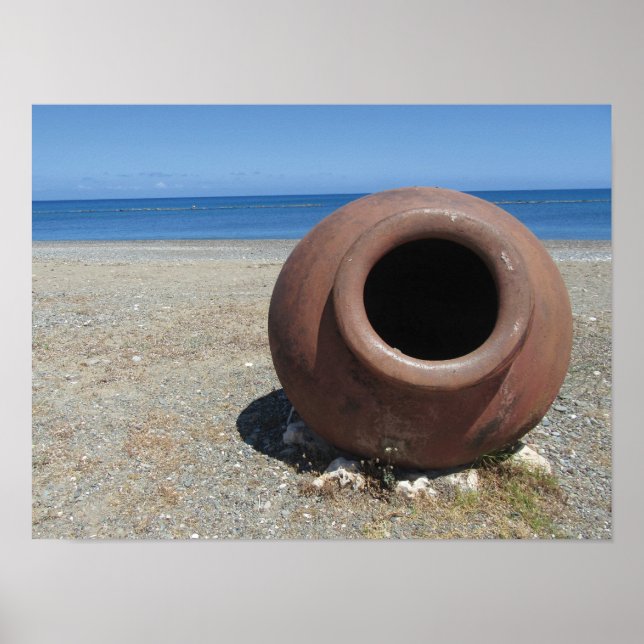 Traditional Greek Terracotta Pot on the Beach Poster (Front)