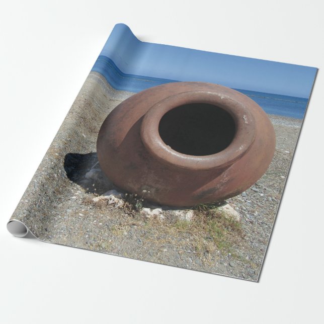 Traditional Greek Terracotta Pot on the Beach Wrapping Paper (Unrolled)