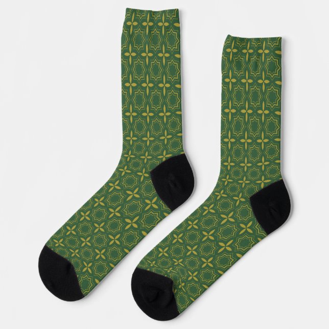 Traditional Green and Gold Pattern Men's Tie Socks (Left)