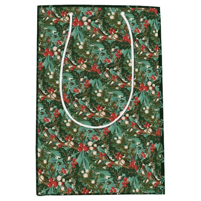 Traditional Green Botanical Holiday Christmas Medium Gift Bag (Front)