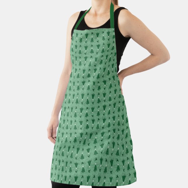 Traditional Green Christmas Trees & Reindeer  Apron (Insitu)