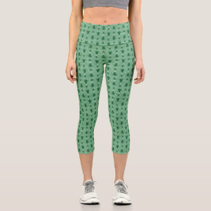 Traditional Green Christmas Trees & Reindeer Capri Leggings