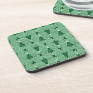 Traditional Green Christmas Trees & Reindeer   Coaster