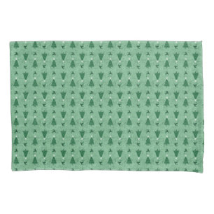 Traditional Green Christmas Trees & Reindeer   Pillowcase