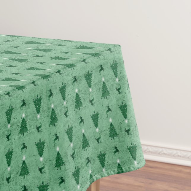 Traditional Green Christmas Trees & Reindeer   Tablecloth (In Situ)