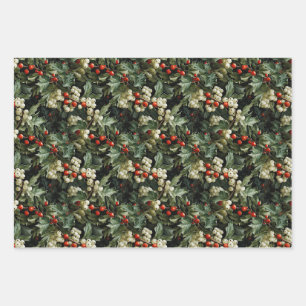 Traditional Green Holly Holiday Wrapping Paper Sheet