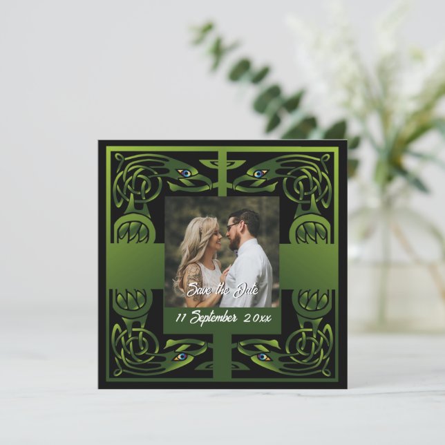 Traditional Green Irish Celtic Design    Invitation (Standing Front)