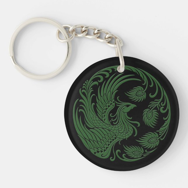Traditional Green Phoenix Circle Key Ring (Front)