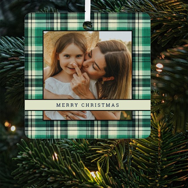 Traditional Green Plaid 2 Photo Christmas Tree Metal Tree Decoration (Creator Uploaded)