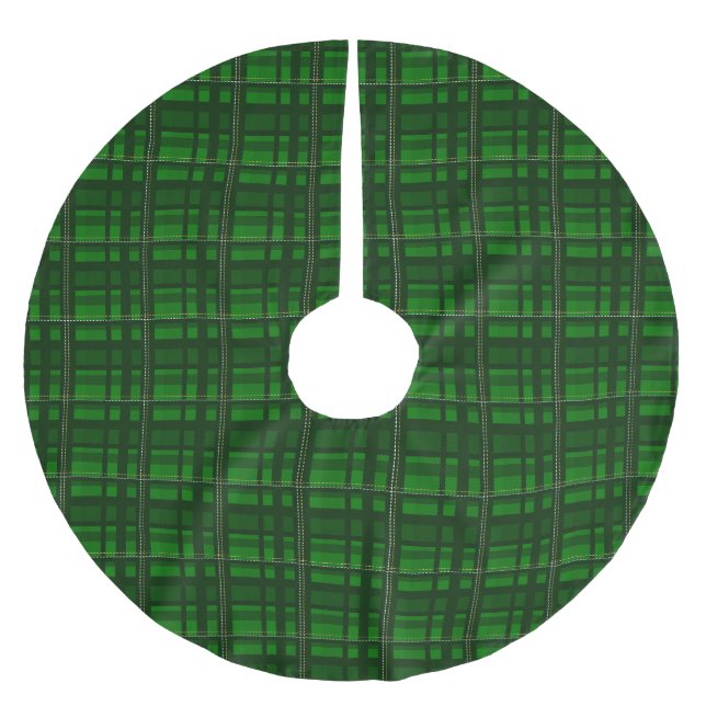 Traditional green plaid madras pattern Christmas Brushed Polyester Tree Skirt (Front)