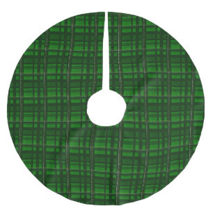 Traditional green plaid madras pattern holiday brushed polyester tree skirt