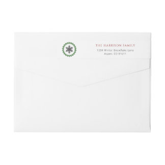 Traditional Green Wreath Snowflake Return Address Wrap Around Label