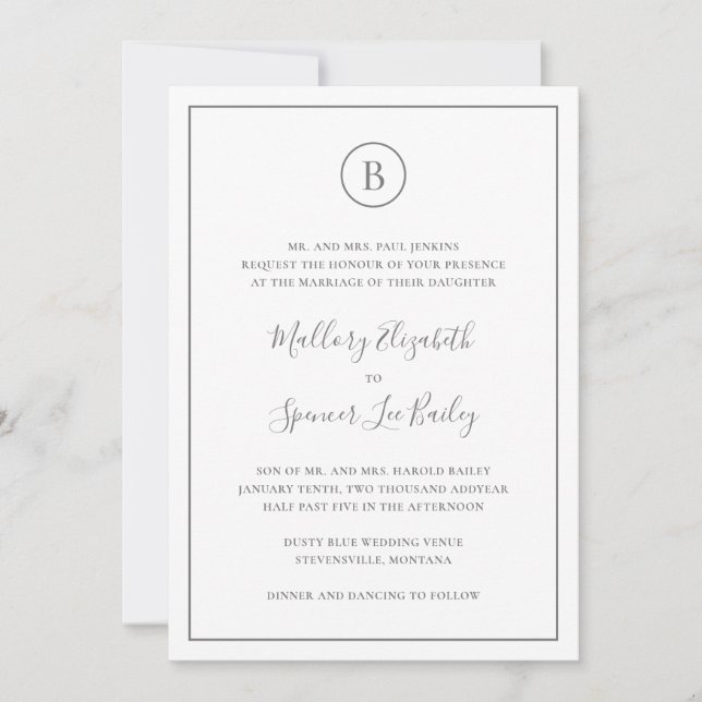 Traditional Grey Elegant All In One Wedding Invitation (Front)