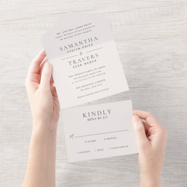 Traditional Grey Elegant Wedding All In One Invitation (Tearaway)