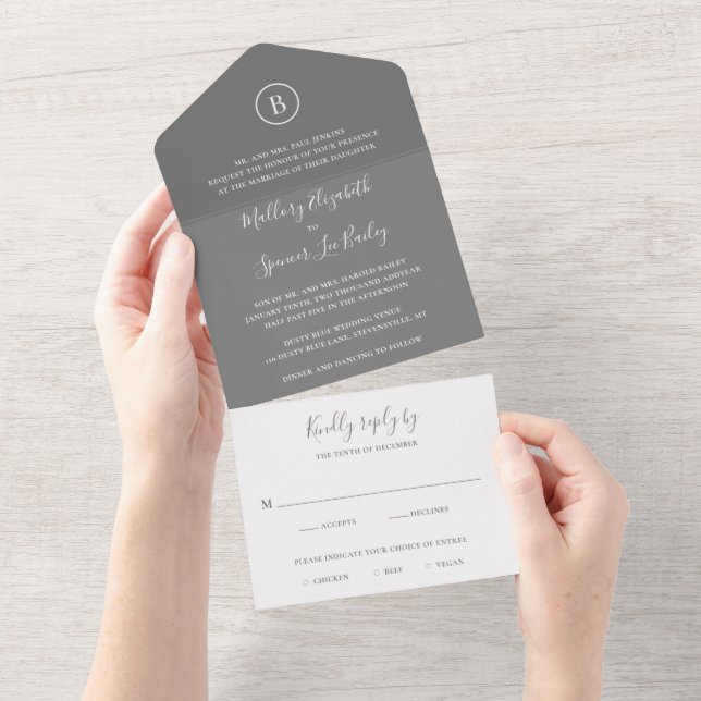 Traditional Grey Elegant Wedding All In One Invitation (Tearaway)