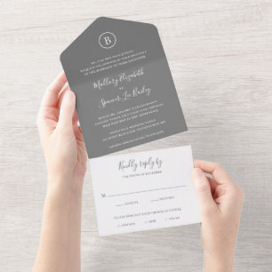 Traditional Grey Elegant Wedding All In One Invitation