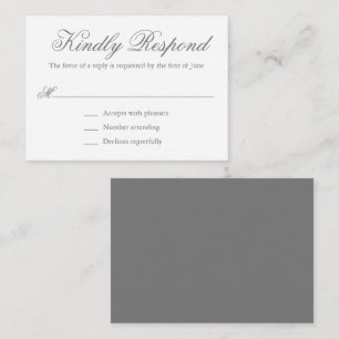 Traditional Grey Formal Elegant Mini Wedding RSVP Card