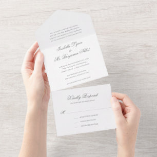 Traditional Grey Formal Elegant Wedding All In One Invitation